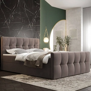 Łóżko kontynentalne Manhattan 160x200 jasny brąz w nowoczesnym skandynawskim stylu z tapicerowanym zagłówkiem i zanóżkiem