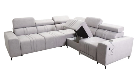 Narożnik z funkcją spania Castel III Lux szary popiel prawostronny niezwykle komfortowy narożnik do salonu z wysuwanym podnóżkiem