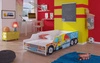 Łóżko Monster Truck 80x160 cm designerskie łóżko z materacem w kształcie samochodu z ozdobnym nadrukiem wykonane z solidnych materiałów