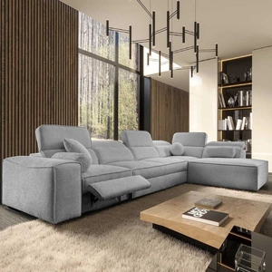 Narożnik z funkcją spania Viano XI Lux jasny szary prawostronny designerski narożnik z wysuwanym podnóżkiem i pojemnikiem na pościel