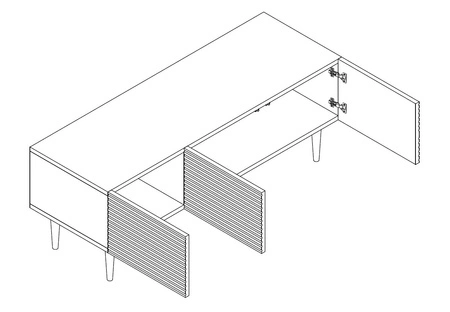 Szafka RTV Salem 120 cm czarne drewno / pistacjowa zieleń szafka z ryflowanymi frontami osadzona na nogach o eleganckim wykończeniu