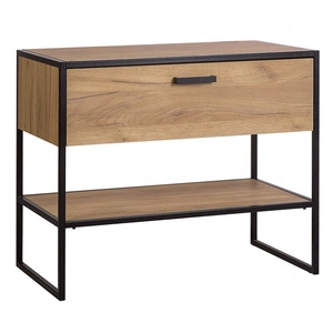 Szafka pod umywalkę nablatową Brooklin 90 cm dąb craft złoty funkcjonalna szafka do łazienki w stylu industrialnym z szufladą i półką