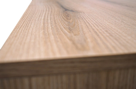 Szafka RTV Osaka 179 cm dąb evoke / czarna prosta bryła w modnej kolorystyce idealna do wnętrz w stylu japońskim gustowny ryflowany front