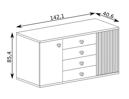 Zestaw mebli do salonu Cali dąb artisan / czarny meblościanka z ozdobnymi lamelami i czarnymi uchwytami