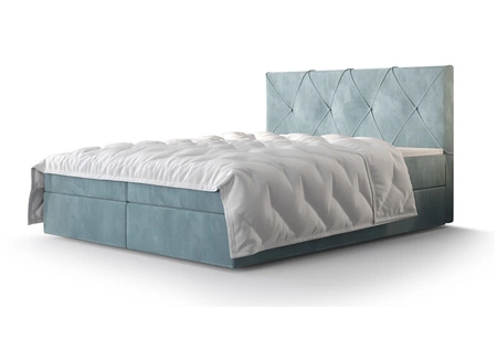 Łóżko kontynentalne Arvada 180x200 turkusowe w nowoczesnym skandynawskim stylu z tapicerowanym zagłówkiem