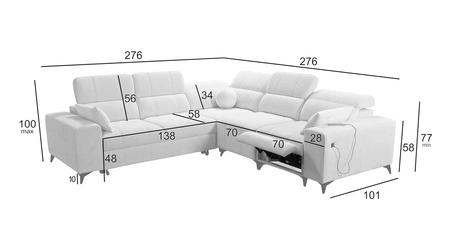Narożnik z funkcją spania Penejos III Lux oliwkowy prawostronny wygodny narożnik do salonu z wysuwanym podnóżkiem pojemnik na pościel