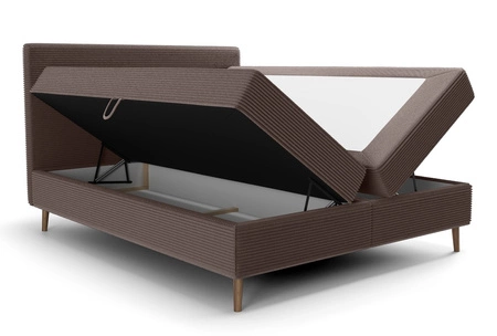 Łóżko kontynentalne Totti 140x200 bązowe stylowe łóżko z pojemnikiem na pościel trójwymiarowa tkanina o wyrazistych prążkach