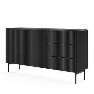 Komoda z szufladami Muti 147 cm czarna stylowa komoda z designerskim ryflowaniem wysokie nogi podkreślają elegancką stylistykę