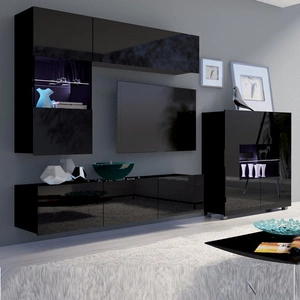 Meblościanka Apulia III czarny połysk wyjątkowo stylowa meblościanka proste bryły wpisujące się w każde wnętrze