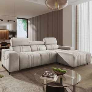 Narożnik z funkcją spania Castel beżowy prawostronny komfortowy i stylowy narożnik rozkładany z pojemnikiem na pościel