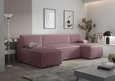 Narożnik z funkcją spania Brandon U wrzosowy pojemnik na pościel trójwymiarowa tkanina o wyrazistych prążkach