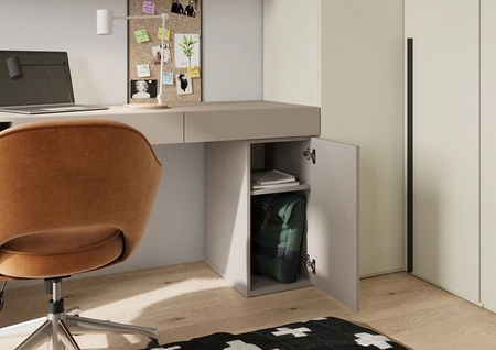 Biurko z kontenerkiem i komodą Woow 321 cm clay grey prawe praktyczne i uniwersalne biurko z szufladami z opcją obustronnego montażu