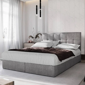 Łóżko kontynentalne Harmony 180x200 szary w nowoczesnym skandynawskim stylu z wezgłowiem wykończonym ozdobnymi guzikami