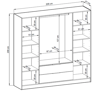 Szafa Aspen 206 cm beżowa / czarne lamele nowoczesny design mebla drzwi szafy ozdobione lamelami