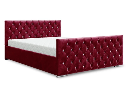 Łóżko tapicerowane Uberaba 180x200 bordowe z pojemnikiem w nowoczesnym skandynawskim stylu z pikowanym wezgłowiem i zanóżkiem z kryształkami