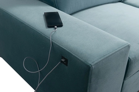 Sofa z funkcją spania Kelly brązowa stylowa sofa do salonu o prostym designie regulowane zagłówki welurowa tkanina