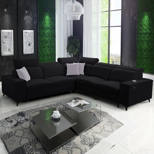 Narożnik z funkcją spania Kelly Sleek III czarny prawostronny elegancki narożnik do salonu z dwoma pojemnikami na pościel