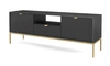 Szafka RTV Lovro 154 cm czarna nowoczesny design zachwyci miłośników wyrazistych wnętrz złote metalowe dodatki