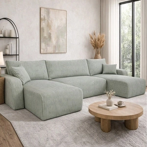 Narożnik z funkcją spania Fiesta U XL jasny szary elegancki narożnik do salonu z pojemnikiem na pościel sztruksowa tkanina