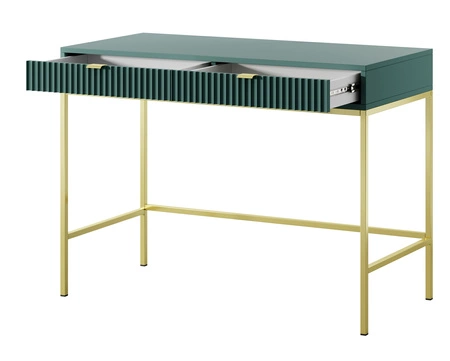 Konsola Lovro pastelowy zielony z szufladami stylowy oraz funkcjonalny mebel do przedpokoju salonu czy biura stelaż w złotym kolorze