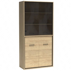 Witryna Mediolan 92 cm hikora stylowa witryna do salonu elementy z bezpiecznego szkła szuflada z systemem push to open subtelne czarne dodatki