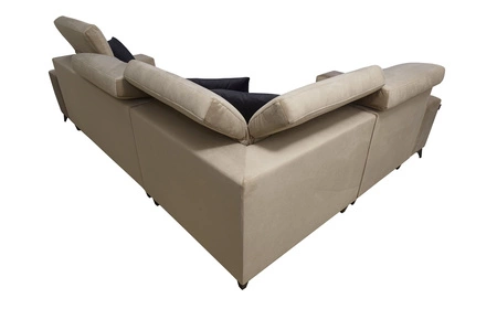 Narożnik z funkcją spania Kelly Sleek II brązowy lewostronny elegancki narożnik do salonu wykonany z wytrzymałej plecionej tkaniny