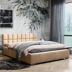 Łóżko tapicerowane Nessa 180x200 morelowy róż stylowe łóżko z pojemnikiem na pościel wygodny zagłówek zachwyca eleganckim designem