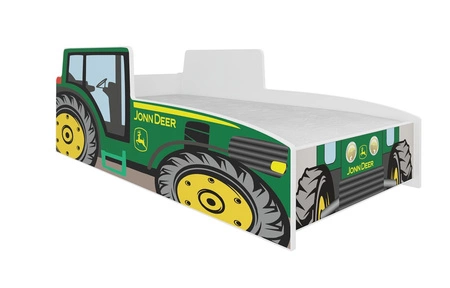 Łóżko Tractor Green 80x160 cm designerskie łóżko z materacem w kształcie traktora z ozdobnym nadrukiem wykonane z solidnych materiałów