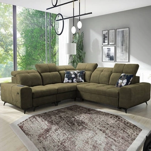 Narożnik z funkcją spania Buffalo III oliwkowy lewostronny komfortowy narożnik o estetycznym wykończeniu z pojemnikami na pościel