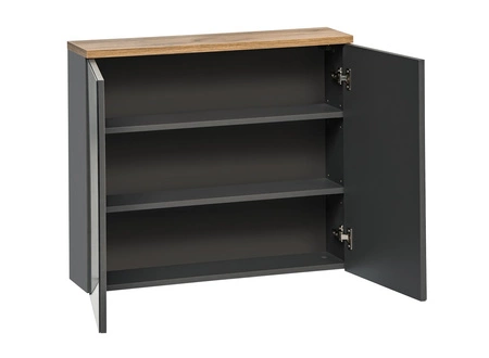 Szafka łazienkowa wisząca z lustrem Bali 80 cm szary / dąb wotan elegancka i nowoczesna szafka o minimalistycznej konstrukcji