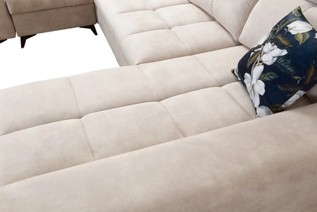 Narożnik z funkcją spania Buffalo IV oliwkowy prawostronny stylowy narożnik rozkładany z dwoma pojemnikami na pościel welurowa tkanina