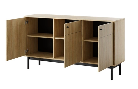 Zestaw mebli Modesta dąb linea minimalistyczny design podkreślony modną kolorystyką wysokie drewniane nogi metalowe uchwyty