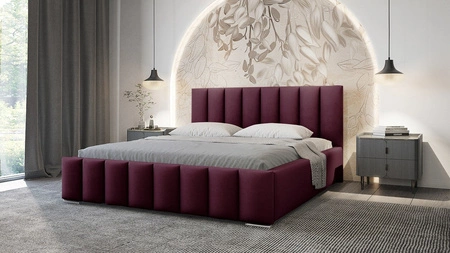Łóżko tapicerowane Foggo 140x200 burgundowe stylowe łóżko z pojemnikiem na pościel wygodny zagłówek zachwyca eleganckim designem