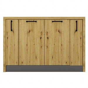 Wyspa kuchenna Clara 127 cm dąb artisan / szary popiel wolnostojąca wyspa kuchenna w stylu nowoczesnym szafki z koszem cargo