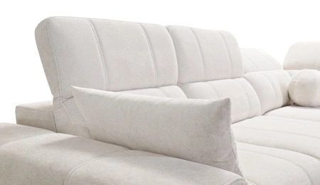 Narożnik z funkcją spania Penejos ciemny beżowy lewostronny elegancki narożnik z pojemnikiem na pościel regulowane zagłówki