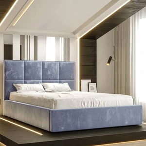 Łóżko tapicerowane Aresa 140x200 z pojemnikiem błękitny w nowoczesnym skandynawskim stylu z wygodnym zagłówkiem