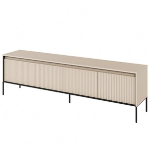 Szafka RTV Trend 193 cm beżowa nowoczesna szafka pod telewizor z metalową podstawą ryflowane fronty subtelne oświetlenie LED