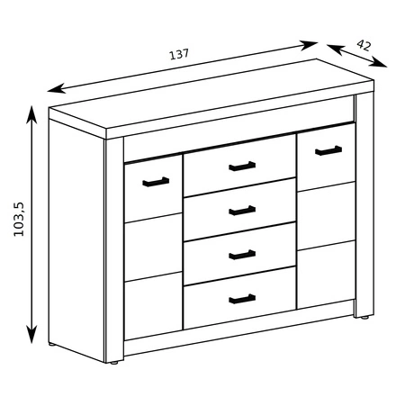 Zestaw mebli do sypialni Indiana jesion jasny gustowna stylistyka mebli ozdobna deska na frontach oświetlona LED subtelne srebrne uchwyty