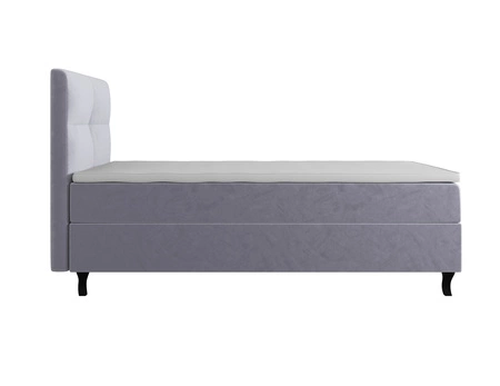 Łóżko kontynentalne Melba 90x200 błękitne w nowoczesnym skandynawskim stylu z tapicerowanym zagłówkiem łóżko z pojemnikiem