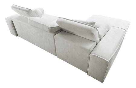 Narożnik z funkcją spania Viano patynowy lewostronny stylowy narożnik o ciekawym kształcie regulowane zagłówki ozdobne poduszki