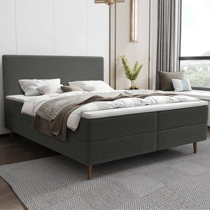 Łóżko kontynentalne Totti 140x200 grafitowe stylowe łóżko z pojemnikiem na pościel trójwymiarowa tkanina o wyrazistych prążkach