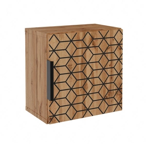 Szafka łazienkowa wisząca Diamond 35 cm dąb wotan / czarny niewielka szafka do łazienki z nietuzinkowym ryflowanym wzorem na froncie