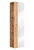 Słupek łazienkowy wiszący Capri 45 cm dąb craft złoty funkcjonalny design stylowa szafka z lustrem i szklanymi półkami