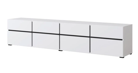 Szafka RTV Cross 225 cm biała prosta forma w nowoczesnym wydaniu idealna szafka do salonu i pokoju dziennego geometryczny kształt