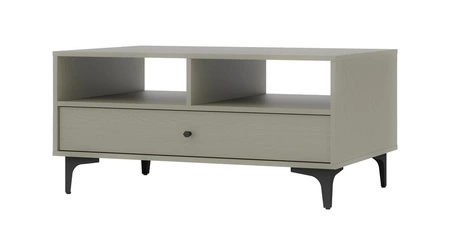 Zestaw mebli do salonu Kioto I eukaliptus stylowy design eleganckie meble wsparte na metalowej czarnej podstawie subtelne uchwyty