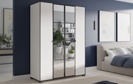 Szafa z lustrem Osma 150 cm biały / czarny oryginalny design drzwi szafy na ubrania wzbogacone uchwytami krawędziowymi prosta forma