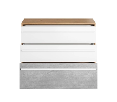 Komoda z szufladami Plano 110 cm dąb nash / biały / beton stylowy design komody do pokoju młodzieżowego stonowana kolorystyka