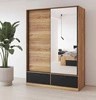 Szafa przesuwna Beta 150 cm dąb mauvella / czarny pojemna szafa z lustrem świetnie sprawdzi się w pomieszczeniach o każdej wielkości