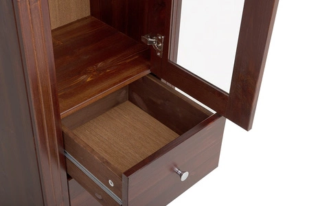 Słupek łazienkowy Retro 45 cm brązowy drewniana szafka do łazienki w eleganckim stylu pojemne szuflady srebrne metalowe uchwyty