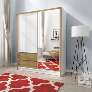 Szafa przesuwna Cento 154 cm biała / dąb artisan nowoczesny design szafa idealna do garderoby sypialni lub przedpokoju